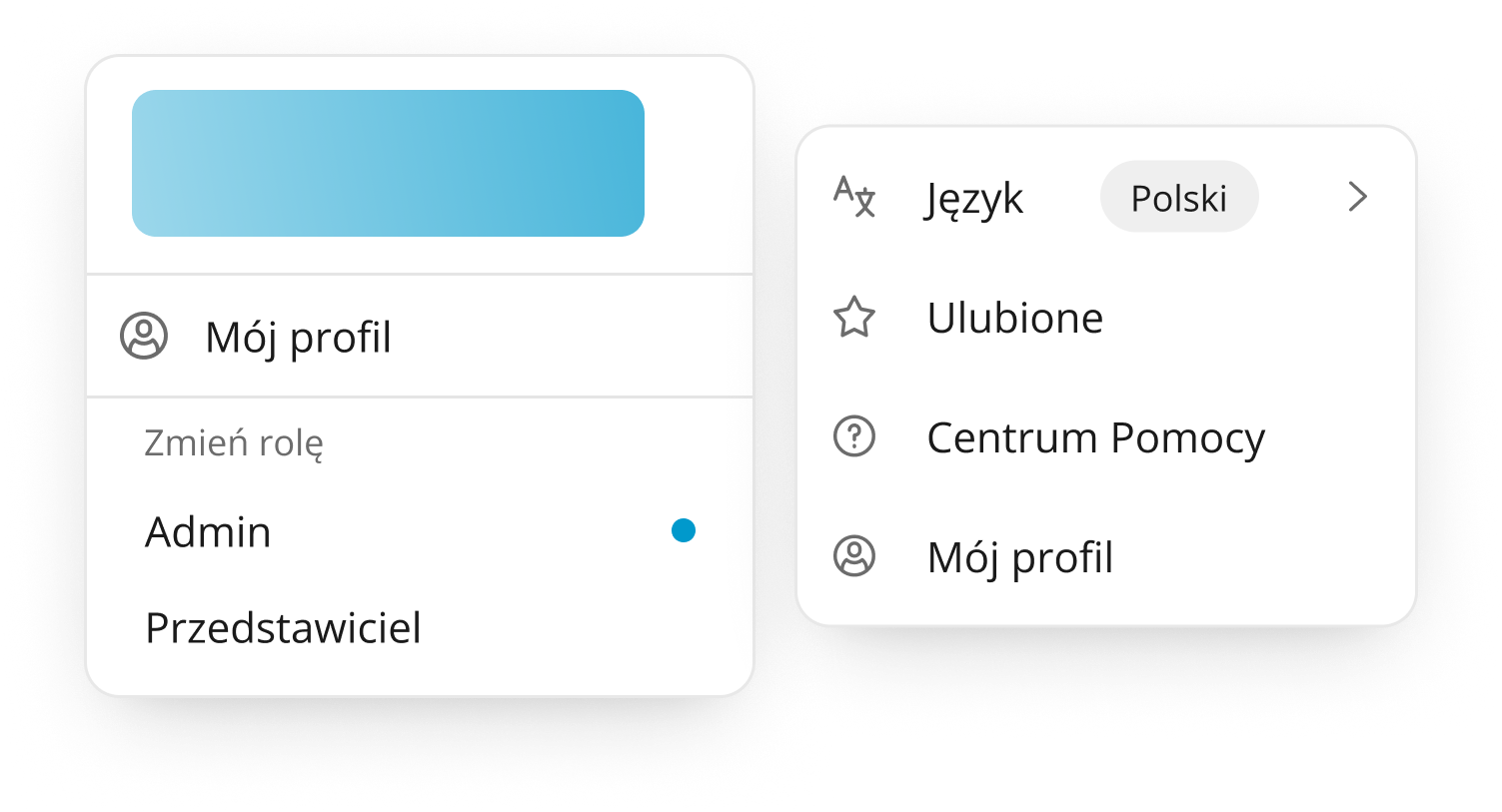 Separated utility menus for account actions and secondary navigation